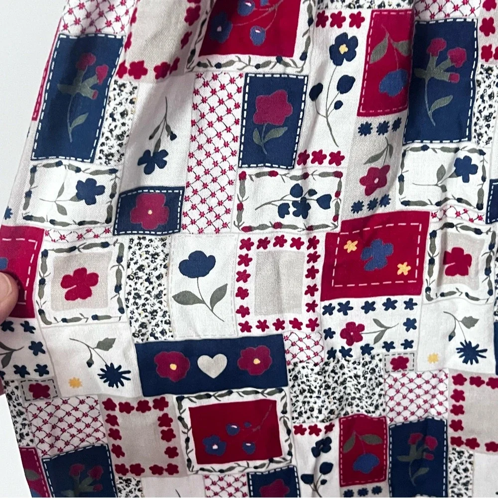 Vintage 90s Denim Patchwork Midi Dress | Cottagecore Western Prairie Style 🔲 - Picture 3 of 6
